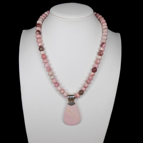 Jay King DTR Pink Opal Bead Necklace Australian Opal Inlay on Pink Opal Pendant - Picture 8 of 11